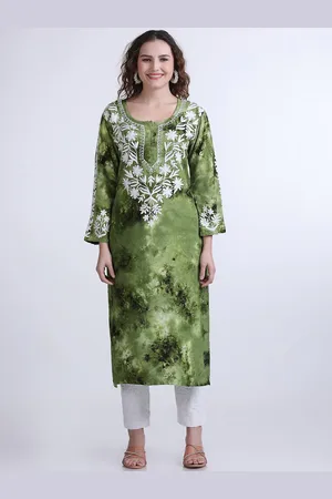Floral Dyed Flared Sleeves Chikankari Shadow Work Kurta