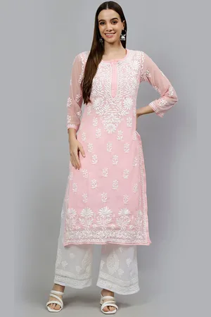Floral Embroidered Lucknowi Chikankari Georgette Kurta With Inner Slip