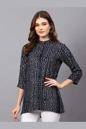 Women Plus Size Blue Bandhani Print Festival Wear Kurti