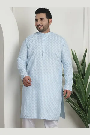 PLus Size Ethnic Motifs Printed Band Collar Long Sleeves Straight Kurta