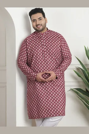PLus Size Ethnic Motifs Printed Band Collar Long Sleeves Straight Kurta