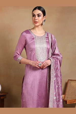 Women Floral Yoke Design Regular Sequinned Kurta with Trousers & With Dupatta